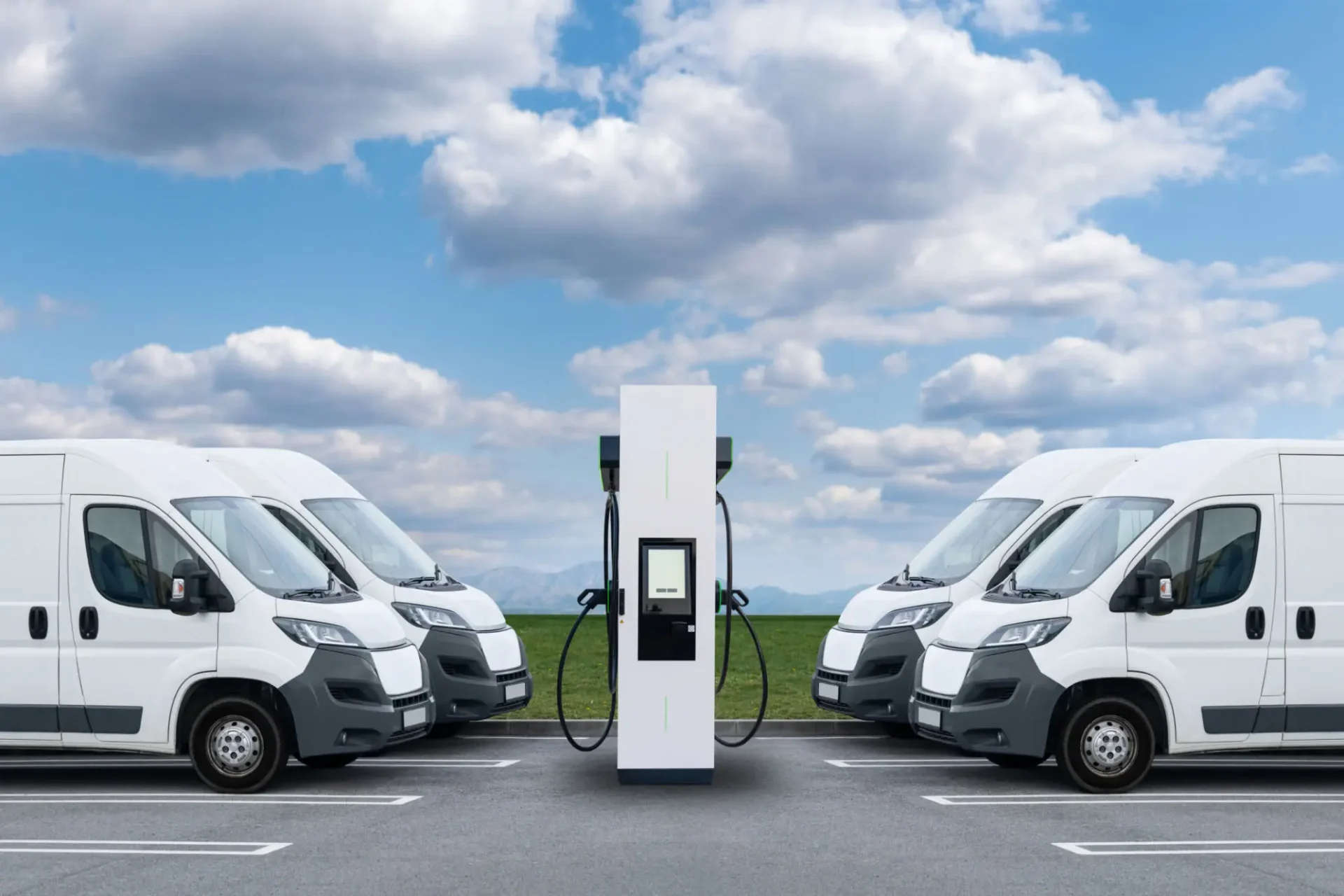 490a39f5-a7e5-45fa-8f23-0d52fdf6f119 (1) A fleet of vans parked in front of a charging station.