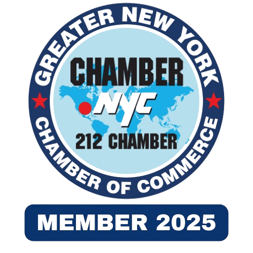 A badge that says chamber nyc 2 1 2 chamber member