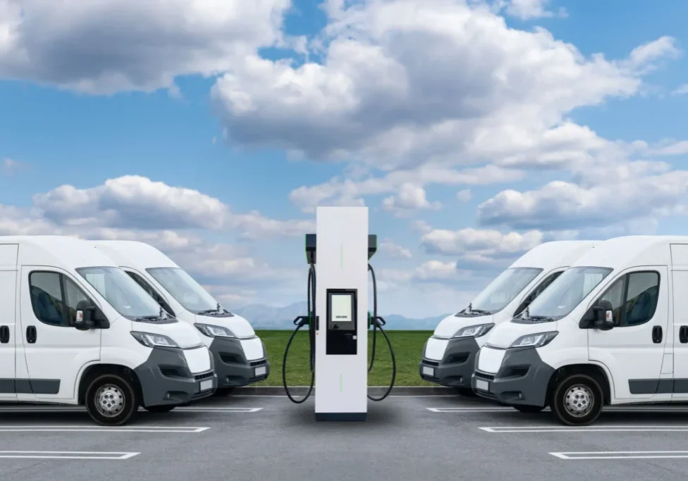 490a39f5-a7e5-45fa-8f23-0d52fdf6f119 (1) A fleet of vans parked in front of a charging station.